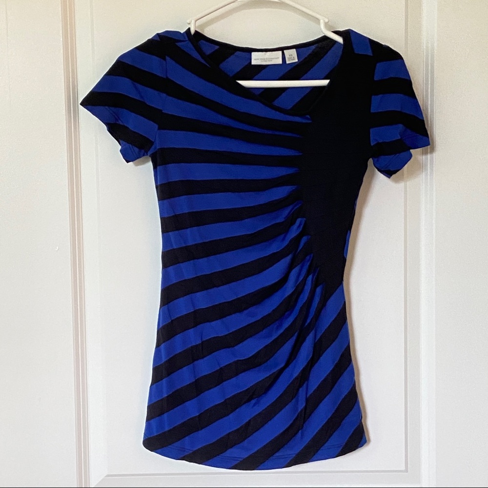 New York and Company Asymmetrical pleated short sleeve tee shirt size XS